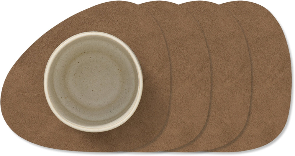 LIND DNA Coasters Nupo - Leather - Brown - 13 x 11 cm - 4 pieces