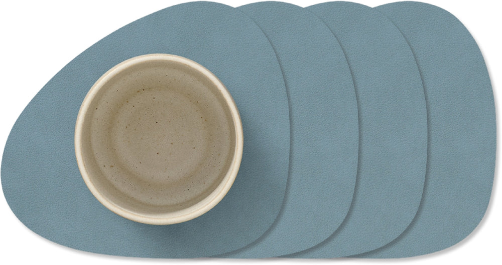LIND DNA Coasters Nupo - Leather - Light Blue - 13 x 11 cm - 4 Pieces
