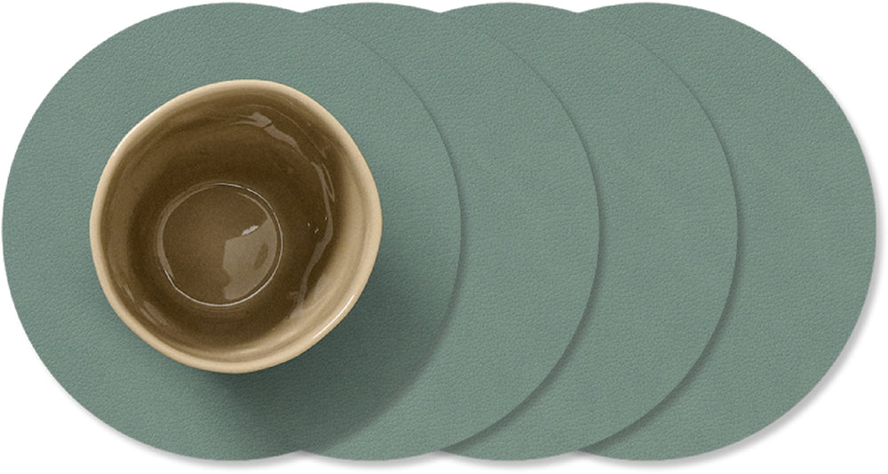 LIND DNA Coasters Nupo - Leather - Pastel Green - ø 10 cm - 4 pieces