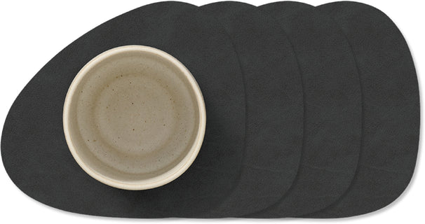 LIND DNA Coasters Nupo - Leather - Black - 13 x 11 cm - 4 pieces