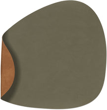 LIND DNA Placemats Nupo - Leather - Army Green / Nature - Curved - double-sided - 44 x 37 cm - 2 pieces