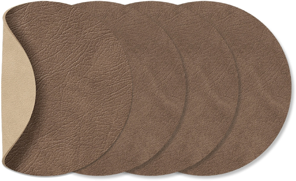 LIND DNA Coasters Nupo - Leather - Brown / Sand - double-sided - 13 x 11 cm - 4 pieces
