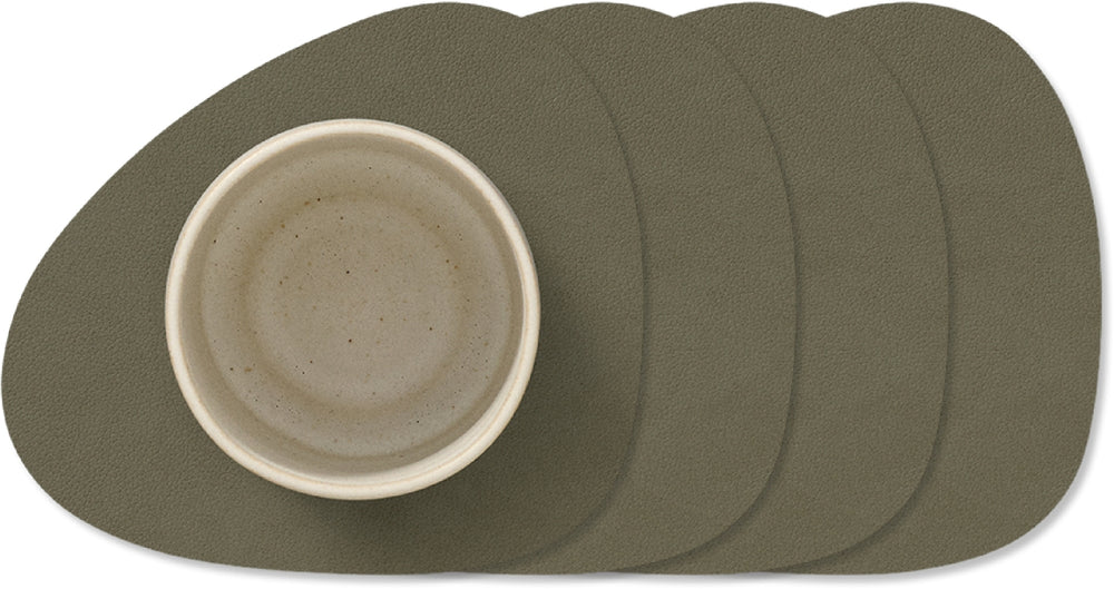 LIND DNA Coasters Nupo - Leather - Army Green - 13 x 11 cm - 4 Pieces