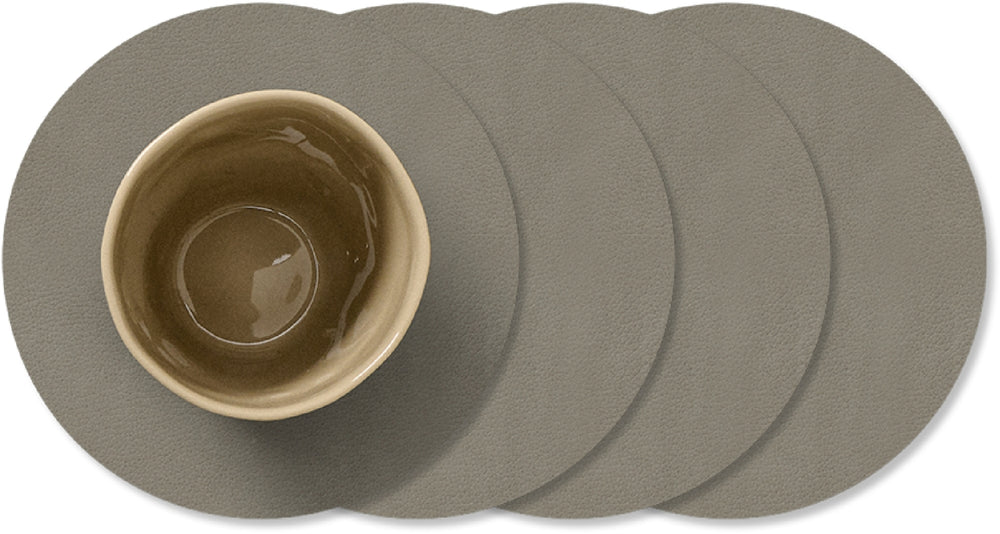 LIND DNA Coasters Nupo - Leather - Flint Grey - ø 10 cm - 4 pieces
