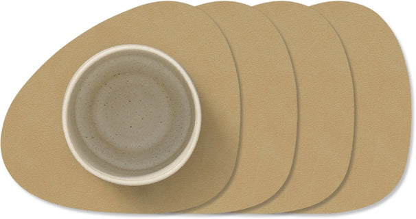 LIND DNA Coasters Nupo - Leather - Khaki - 13 x 11 cm - 4 Pieces