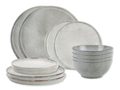 Salt & Pepper Dinnerware Set Artisan Green - 12 pieces / 4 people - 4 dinner plates, 4 side plates and 4 bowls