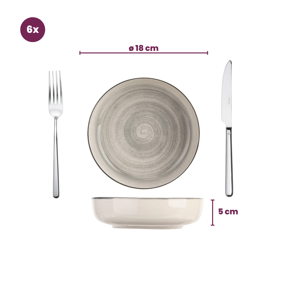Cosy & Trendy Pasta Bowls Baltic Grey ø 18 cm - 6 pieces