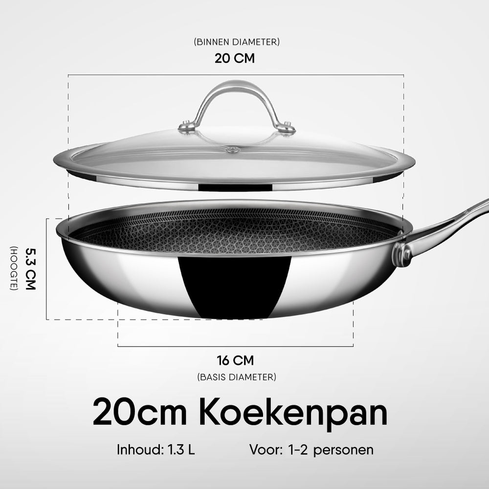 Stahl Cookware Frying Pan Hybrid 20 cm - Includes Glass Lid