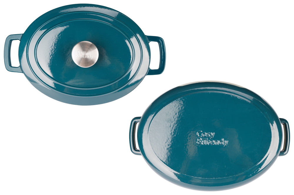 Cosy & Trendy Casserole Fontestic Cast Iron Green Heron Oval - 31 x 24 cm -. Enamelled