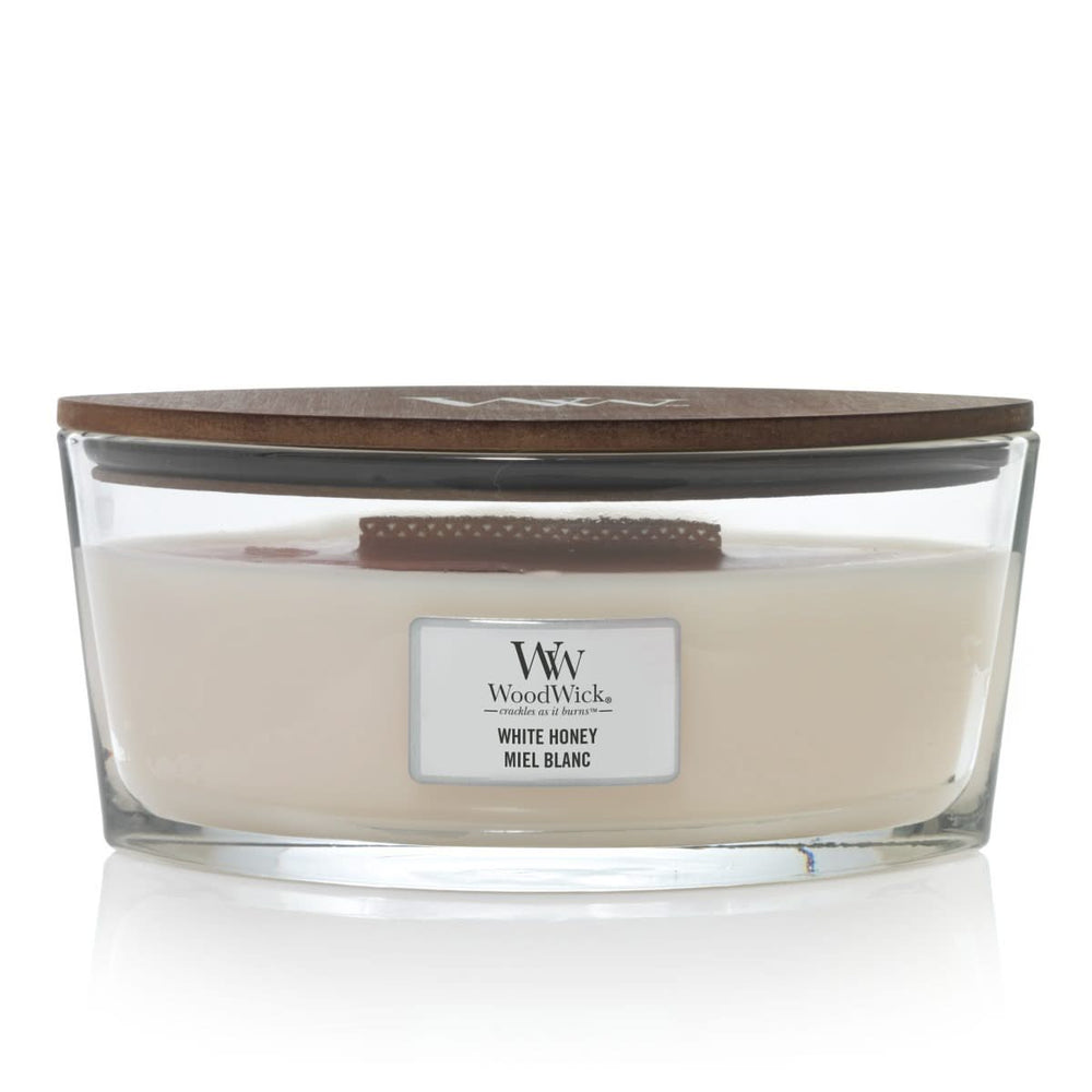 WoodWick Scented Candle Ellipse White Honey - 9 cm / 19 cm - Scented Candle in Glass - Wooden Wick