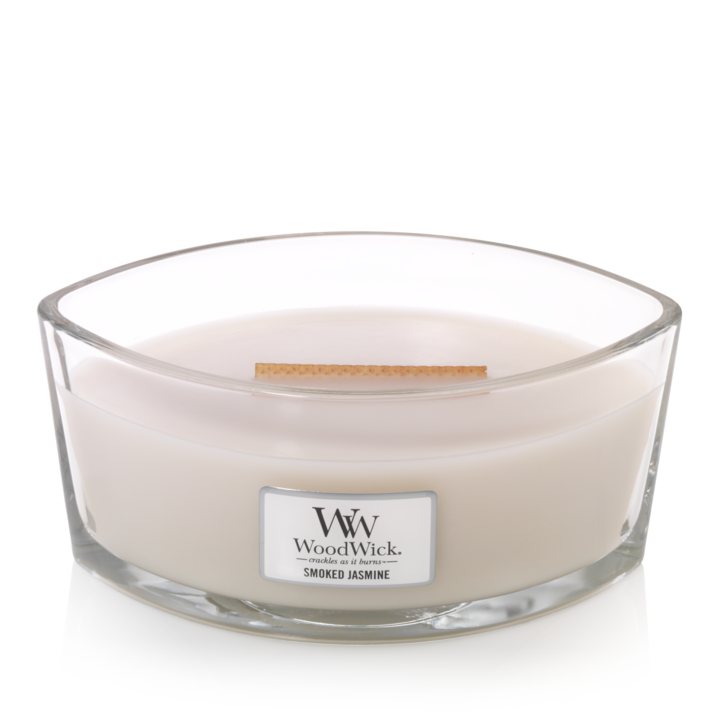 WoodWick Scented Candle Ellipse Smoked Jasmine - 9 cm / 19 cm - Scented Candle in Glass - Wooden Wick