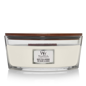WoodWick Scented Candle Ellipse White Tea & Jasmine - 9 cm / 19 cm - Scented Candle in Glass - Wooden Wick