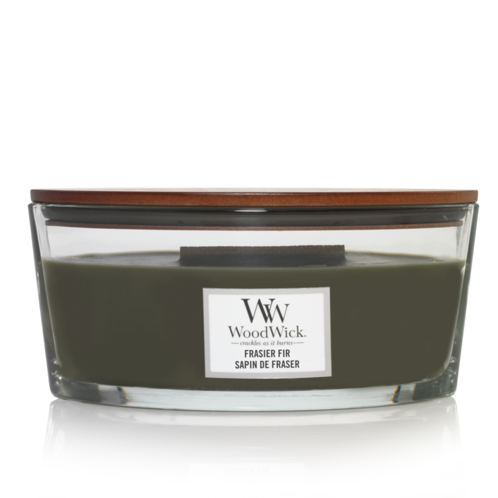 WoodWick Scented Candle Ellipse Frasier Fir - 9 cm / 19 cm - Scented Candle in Glass - Wooden Wick