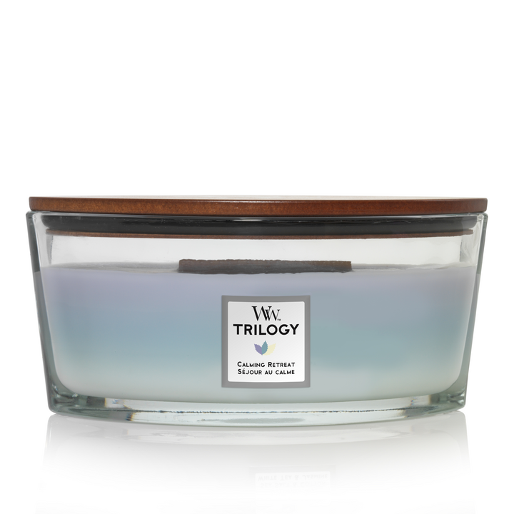 WoodWick Scented Candle Ellipse Trilogy Calming Retreat - 9 cm / 19 cm - Scented Candle in Glass - Wooden Wick