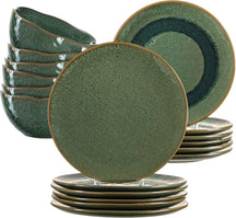 Leonardo Tableware set Matera (dinner plates + breakfast plates + Bowls) - Green - 18-piece / 6 people