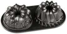 Nordic Ware Mini Turban / bake form Bundt Duet Silver - cast aluminum - 2 pieces