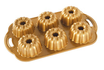 Nordic Ware Mini Turban / bake form Anniversary Bundtlette Gold - cast aluminum - 6 Toppets