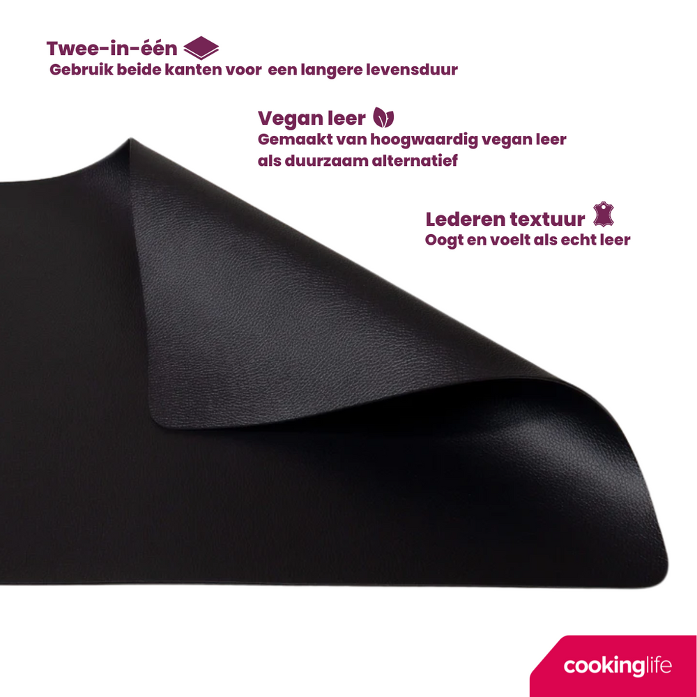 Cookinglife Placemats - Vegan leather - Black - 46 x 33 cm - 6 pieces