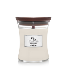 WoodWick Scented Candle Medium White Teak - 11 cm / ø 10 cm - Scented Candle in Glass - Wooden Wick