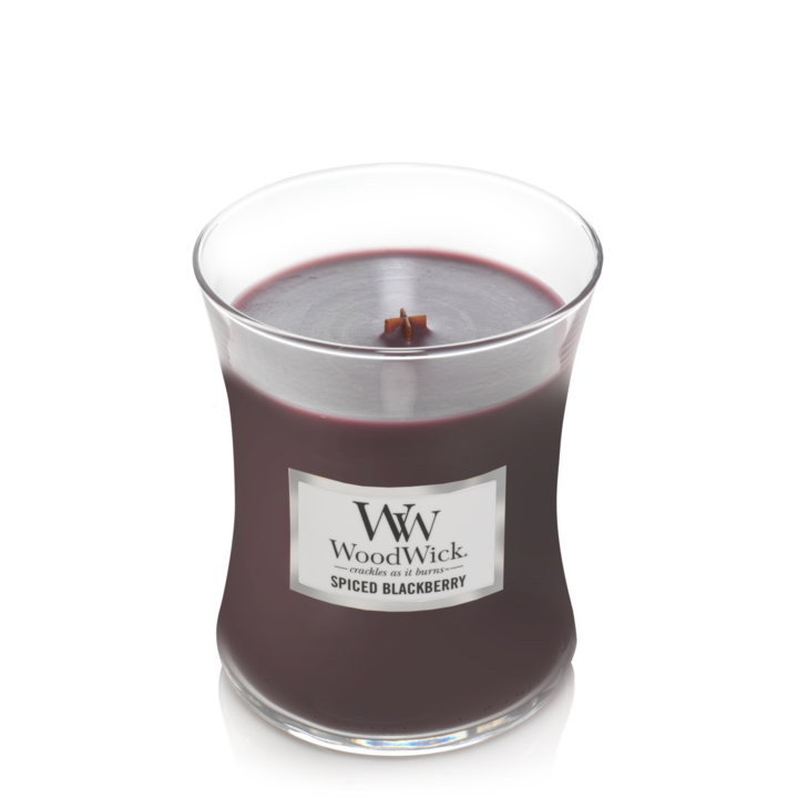 WoodWick Scented Candle Medium Spiced Blackberry - 11 cm / ø 10 cm - Scented Candle in Glass - Wooden Wick