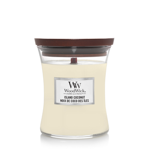 WoodWick Scented Candle Medium Island Coconut - 11 cm / ø 10 cm - Scented Candle in Glass - Wooden Wick