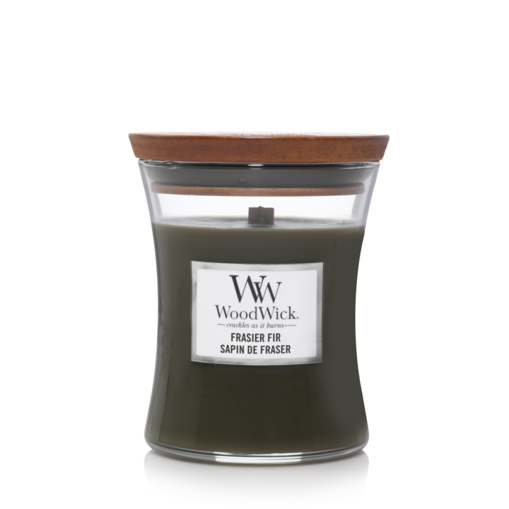 Woodwick Scented Candle Medium Frasier Fir - 11 cm / ø 10 cm - Scented Candle in Glass - Wooden Wick