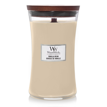 WoodWick Scented Candle Large Vanilla Bean - 18 cm / ø 10 cm - Scented Candle in Glass - Wooden Wick