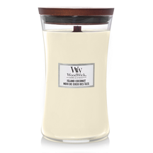 WoodWick Scented Candle Large Island Coconut - 18 cm / ø 10 cm - Scented Candle in Glass - Wooden Wick