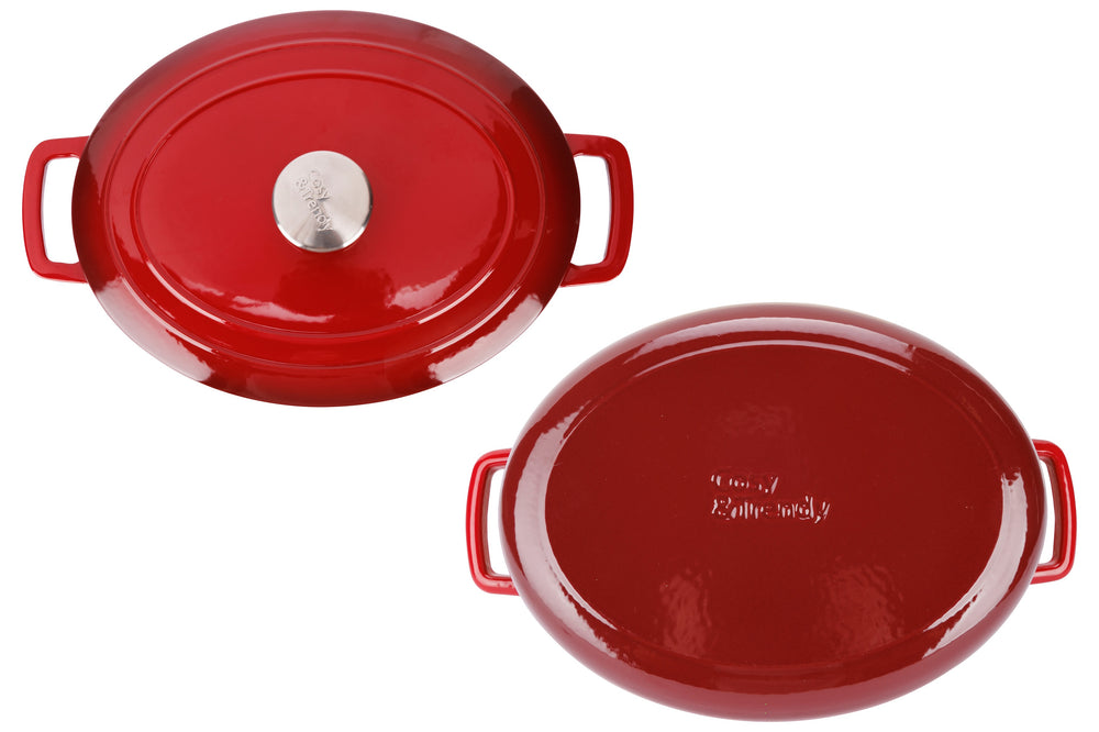 Cosy & Trendy Casserole Fontestic Cast Iron Traditional Red Oval - 31 x 24 cm -. Enamelled