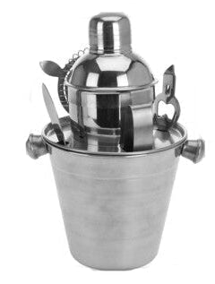 Cookinglife Bar Set Stainless Steel 6-Piece - Cocktail Shaker, Ice Bucket, Strainer, Bottle Opener, Tongs, and Knife