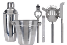 Cookinglife Bar Set Stainless Steel 6-Piece - Cocktail Shaker, Ice Bucket, Strainer, Bottle Opener, Tongs, and Knife