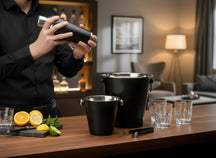Cookinglife Bar Set Black 4-Piece - Cocktail Shaker, Champagne Cooler, Ice Bucket, and Tongs