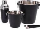 Cookinglife Bar Set Black 4-Piece - Cocktail Shaker, Champagne Cooler, Ice Bucket, and Tongs