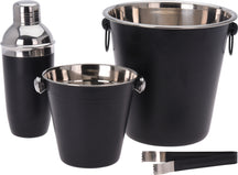 Cookinglife Bar Set Black 4-Piece - Cocktail Shaker, Champagne Cooler, Ice Bucket, and Tongs