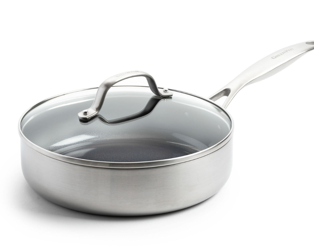 GreenPan sauté pan  - Sauteuse - with lid - Geneva - stainless steel - ø 24 cm / 2.6 liters -. Ceramic non-stick coating