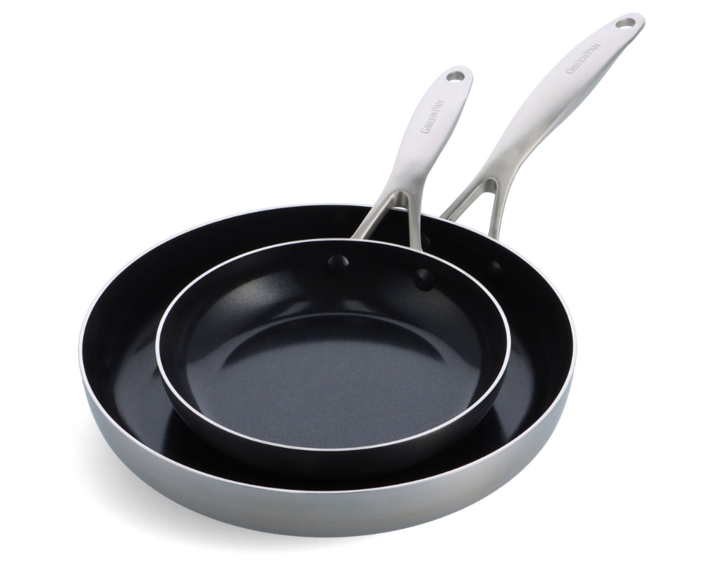 GreenPan Frying pan set Geneva - stainless steel - ø 20 and 28 cm -. Ceramic non-stick coating