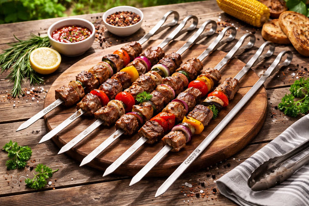 Cookinglife BBQ Skewers Fire & Flavour Stainless Steel 41 cm - Set of 8 Grill Skewers