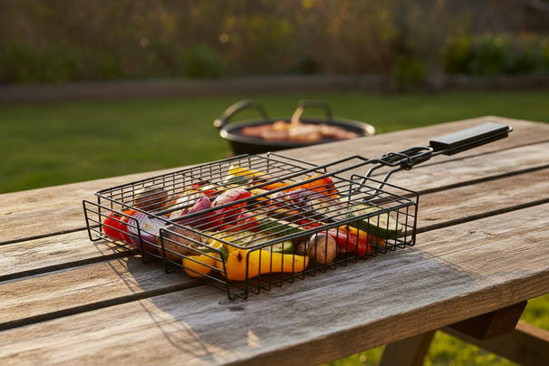 Cookinglife BBQ Grill Basket Fire & Flavour 41.5 x 31.5 x 6 cm - Non-Stick Metal - Grill accessory for Vegetables and Meat