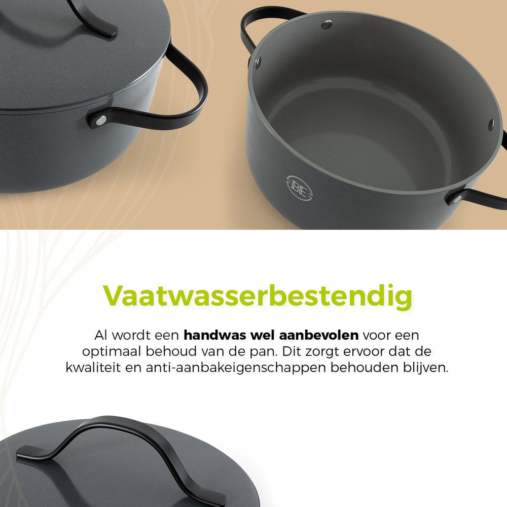 BE Living Casserole with Lid - Ø 24 cm - Ceramic non-stick coating - Suitable for all heat sources - Grey