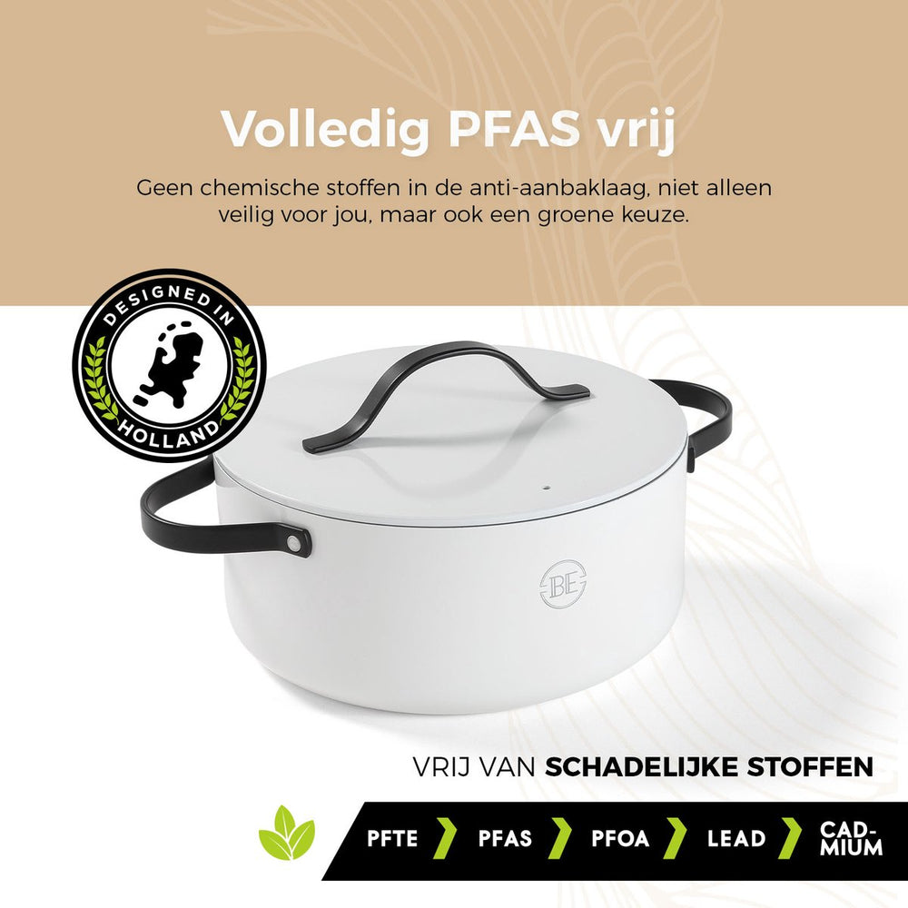 BE Living Casserole with Lid - Ø 24 cm - Ceramic non-stick coating - Suitable for all heat sources - White