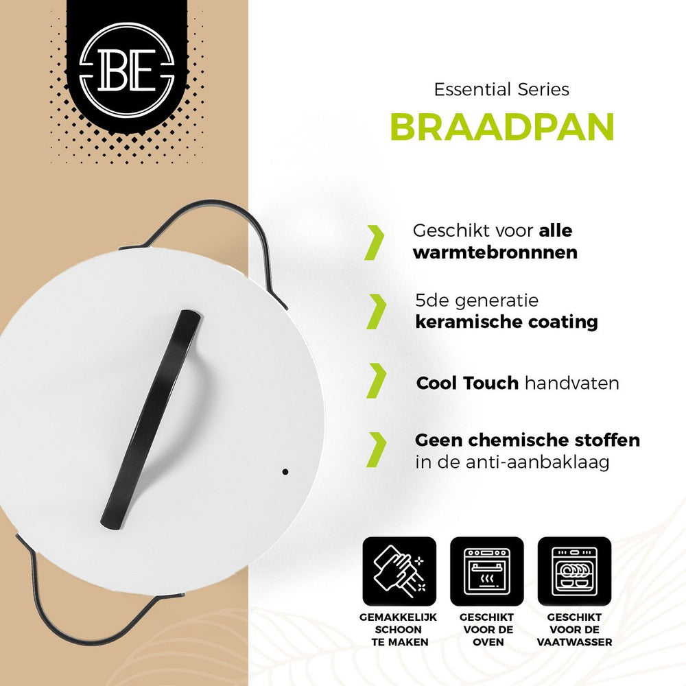 BE Living Casserole with Lid - Ø 28 cm -. Ceramic non-stick coating - Suitable for all heat sources - White