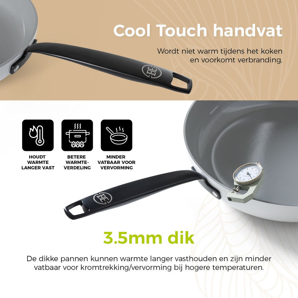 BE Living Casserole with Lid - Ø 28 cm -. Ceramic non-stick coating - Suitable for all heat sources - White