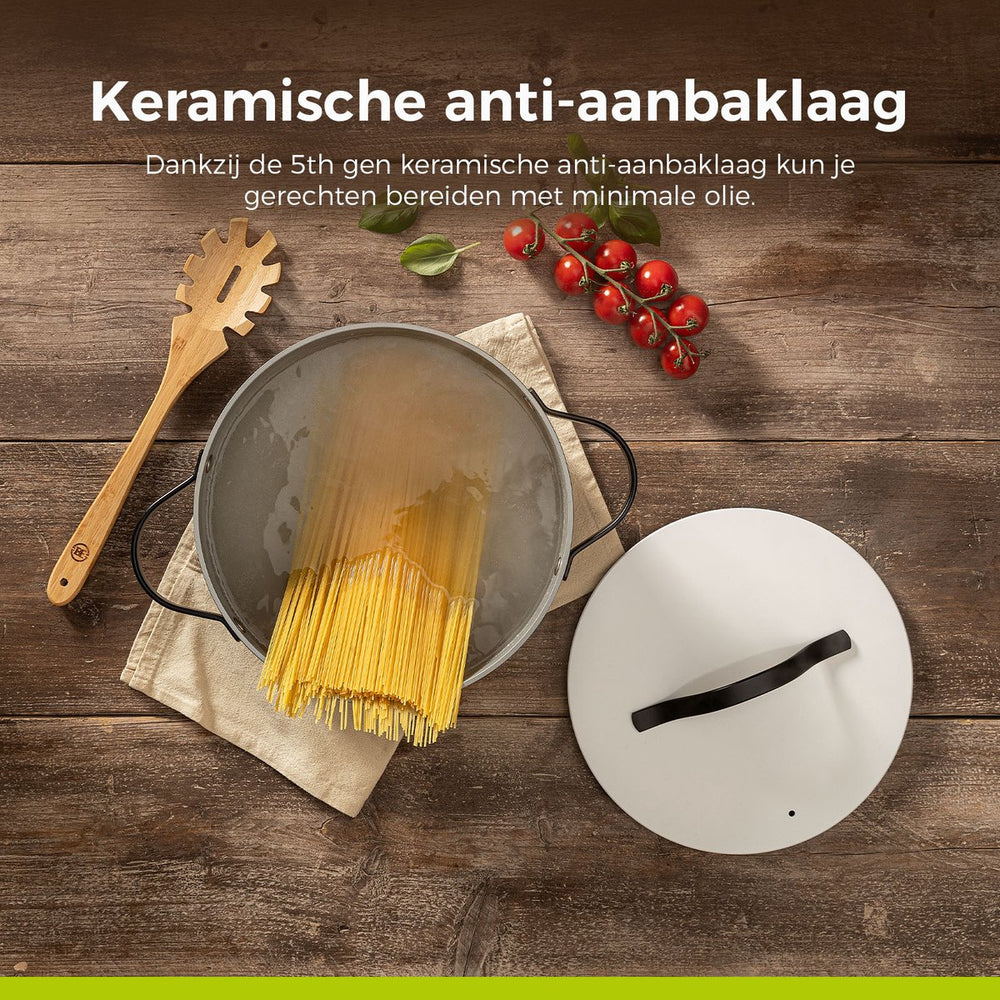 BE Living Casserole with Lid - Ø 24 cm - Ceramic non-stick coating - Suitable for all heat sources - White