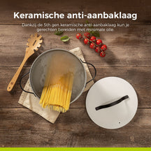 BE Living Casserole with Lid - Ø 28 cm -. Ceramic non-stick coating - Suitable for all heat sources - White