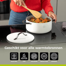 BE Living Casserole with Lid - Ø 24 cm - Ceramic non-stick coating - Suitable for all heat sources - White