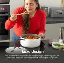 BE Living Casserole with Lid - Ø 28 cm -. Ceramic non-stick coating - Suitable for all heat sources - White