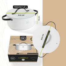 BE Living Casserole with Lid - Ø 28 cm -. Ceramic non-stick coating - Suitable for all heat sources - White