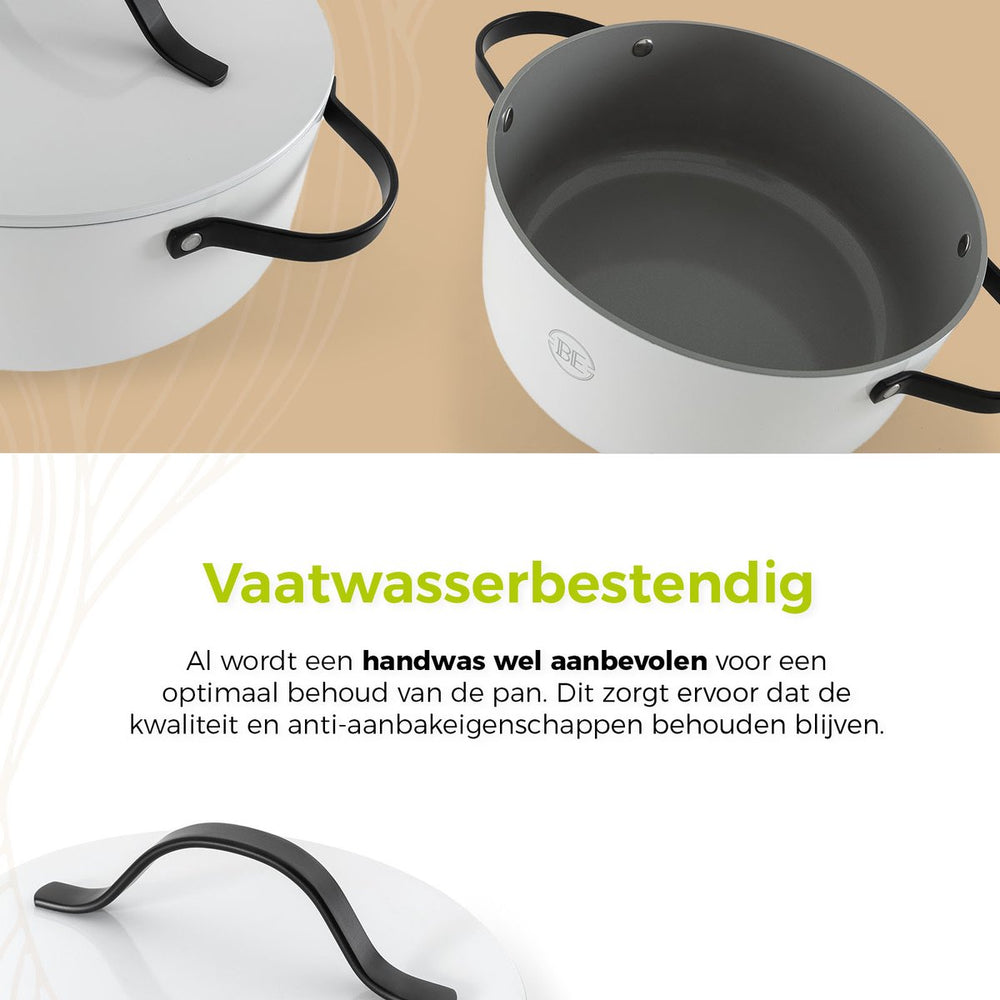 BE Living Casserole with Lid - Ø 28 cm -. Ceramic non-stick coating - Suitable for all heat sources - White