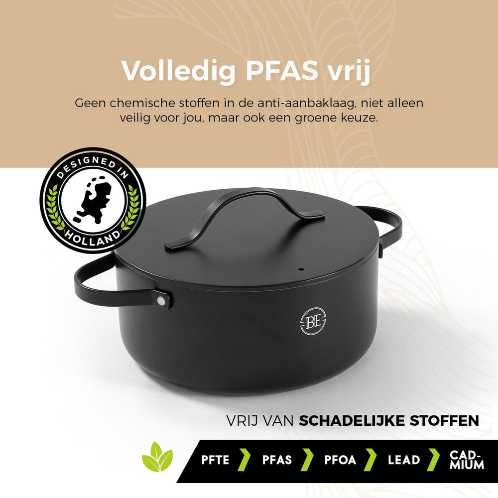 BE Living Casserole with Lid - Ø 28 cm -. Ceramic non-stick coating - Suitable for all heat sources - Black