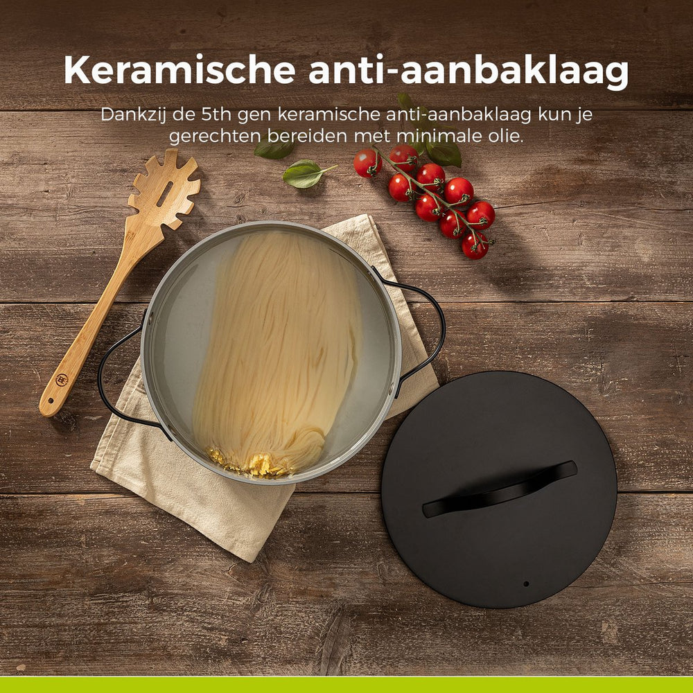 BE Living Casserole with Lid - Ø 28 cm -. Ceramic non-stick coating - Suitable for all heat sources - Black